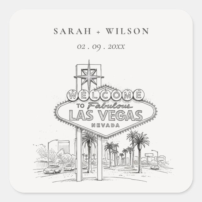 Las Vegas Nevada Sketchy Landscape Wedding Square Sticker (Front)