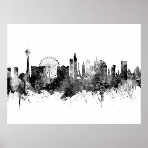 Las Vegas Nevada Skyline Black White Poster