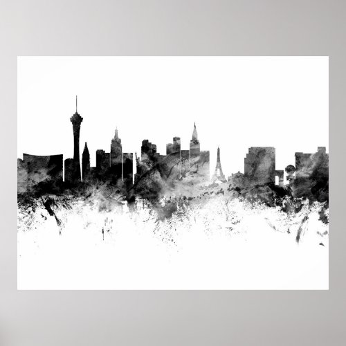 Las Vegas Nevada Skyline Black White Poster