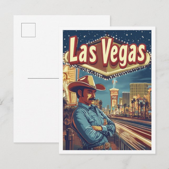 Las Vegas Nevada USA Vintage Travel Illustration Postcard (Front/Back)