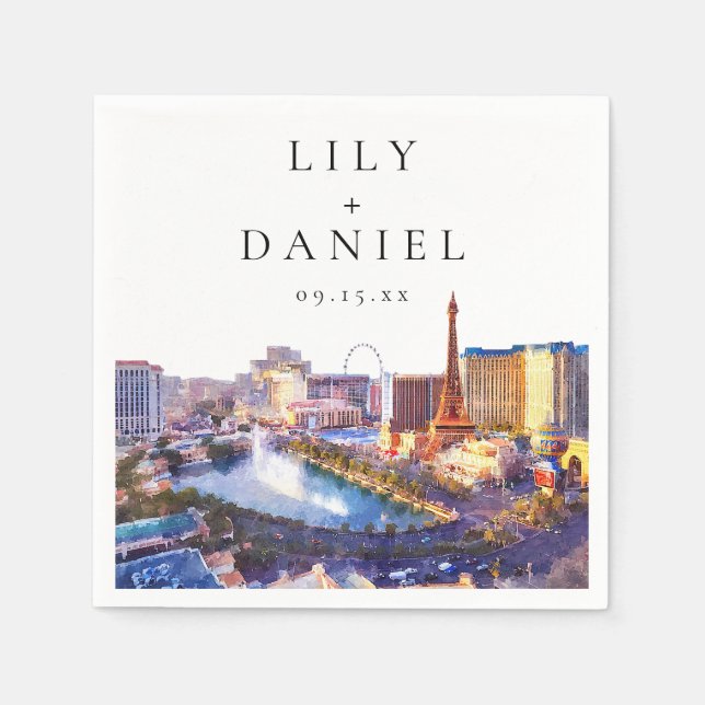 Las Vegas Nevada Watercolor Destination Wedding Napkins (Front)
