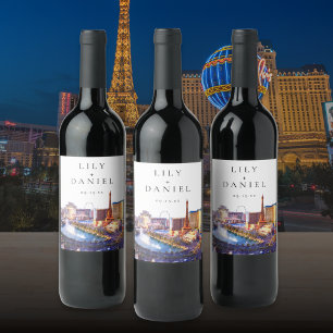 Las Vegas Nevada Watercolor Destination Wedding Wine Label