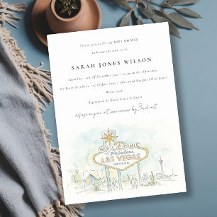 Las Vegas Nevada Watercolor Landscape Baby Shower Invitation
