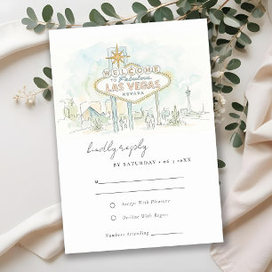 Las Vegas Nevada Watercolor Landscape Wedding RSVP Card