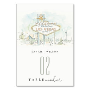 Las Vegas Nevada Watercolor Landscape Wedding Table Number