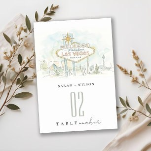 Las Vegas Nevada Watercolor Landscape Wedding Table Number