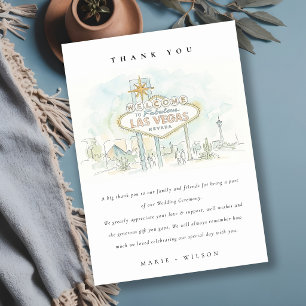 Las Vegas Nevada Watercolor Landscape Wedding Thank You Card