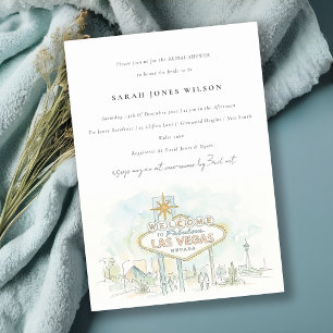 Las Vegas Nevada Watercolor Scape Bridal Shower Invitation