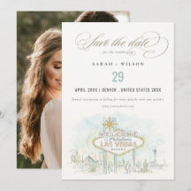 Las Vegas Nevada Watercolor Scape Wedding Photo