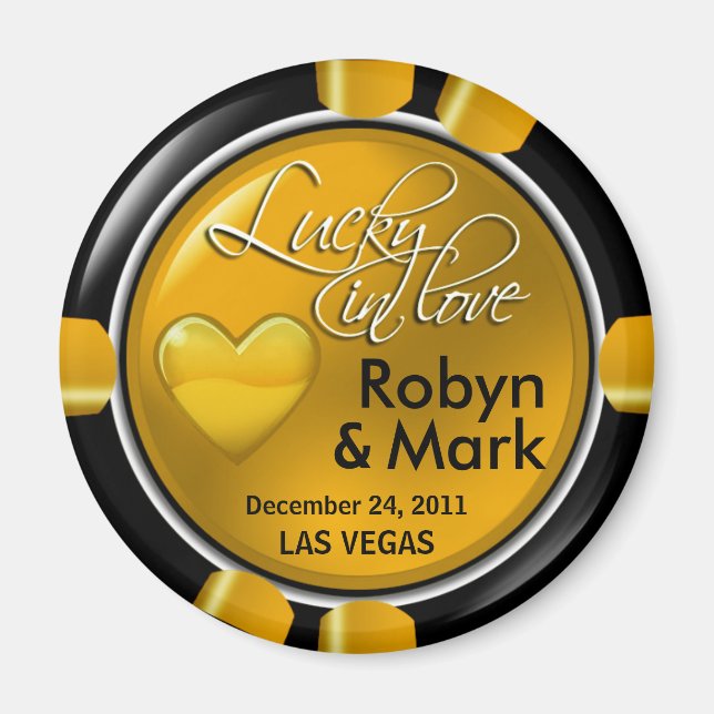 Las Vegas Newlyweds Casino Chip Magnet Favor (Front)