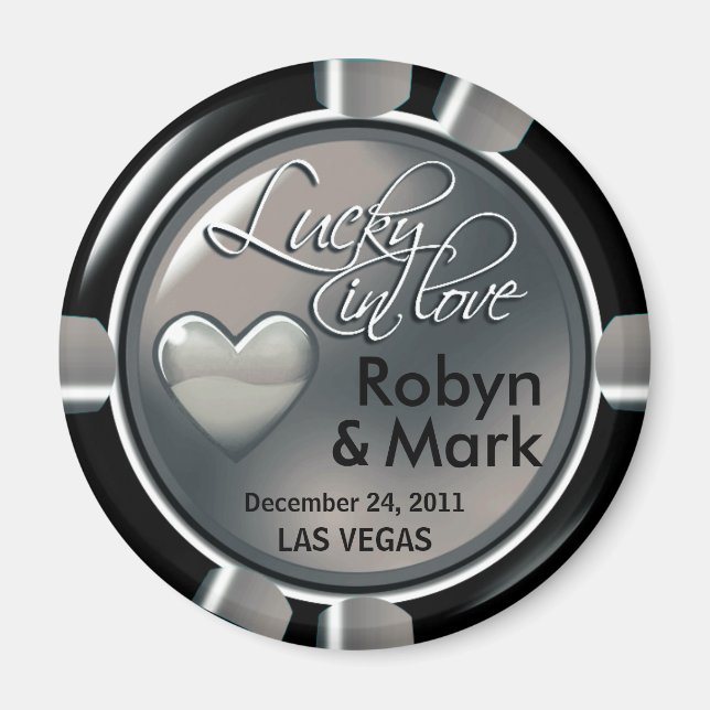 Las Vegas Newlyweds Casino Chip Magnet Favor (Front)