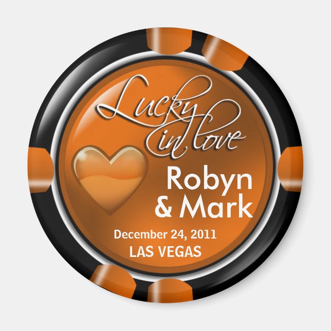 Las Vegas Newlyweds Casino Chip Magnet Favor (Front)