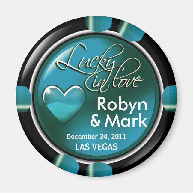 Las Vegas Newlyweds Casino Chip Magnet Favor (Front)