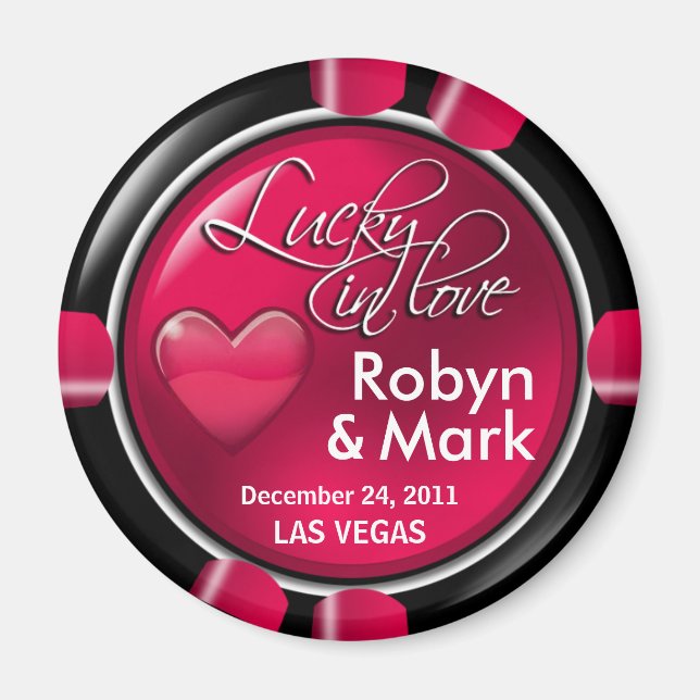 Las Vegas Newlyweds Casino Chip Magnet Favor (Front)