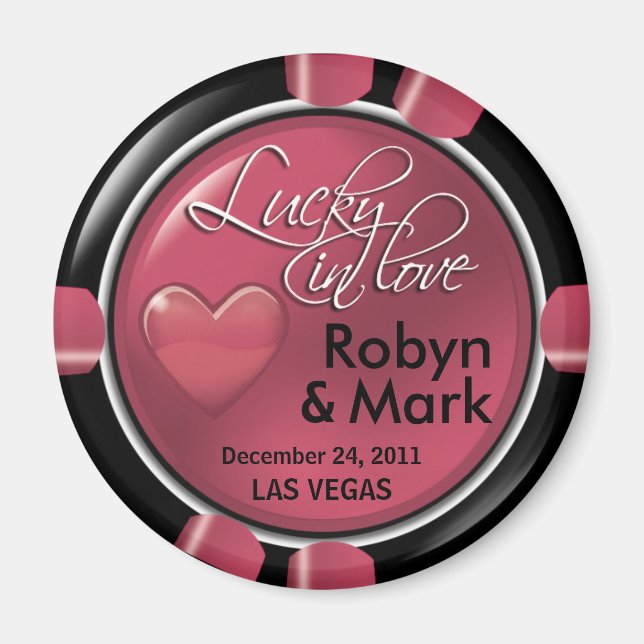 Las Vegas Newlyweds Casino Chip Magnet Favor (Front)