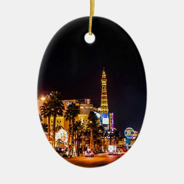 Las Vegas Night Lights Strip Eiffel Tower Casino Ceramic Ornament (Front)