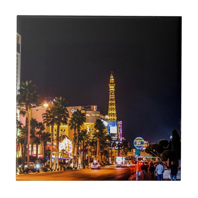 Las Vegas Night Lights Strip Eiffel Tower Casino Tile (Front)