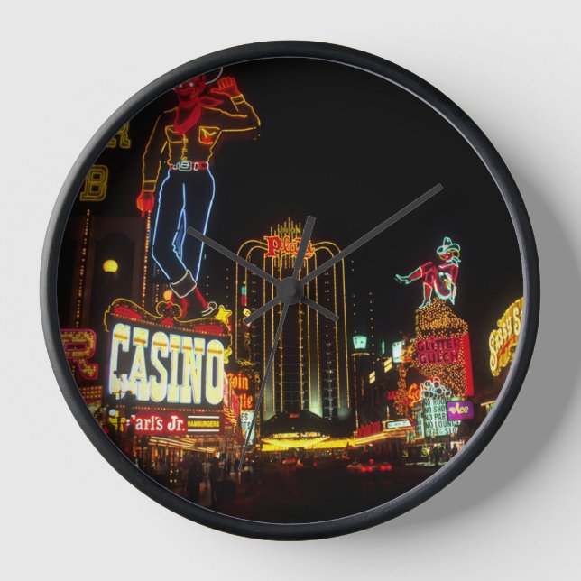 Las Vegas Night Time Neon Lights Casinos Sign Clock (Front)