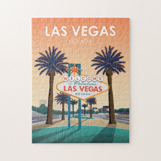 Las Vegas NV Welcome Sign Sunset Vintage Travel Jigsaw Puzzle (Vertical)