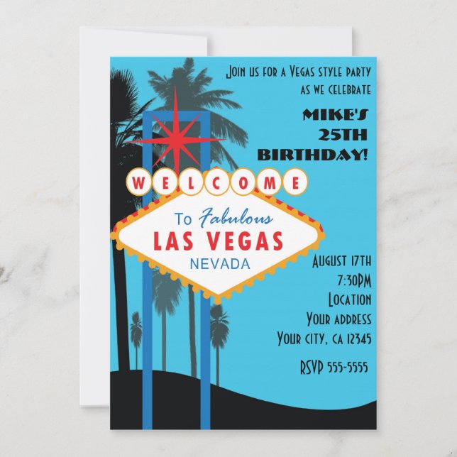 Las Vegas Palms Blue Tall Casino Party Invitation (Front)