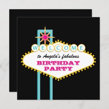 Las Vegas Party Pink Sign Invitation by Charmalot at Zazzle