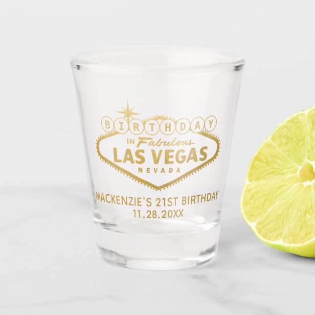 Las Vegas Personalized Birthday Party Favor Shot Glass (Front)