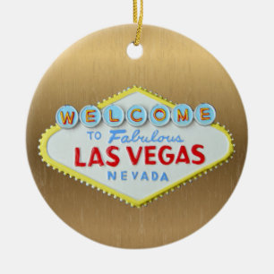 Las Vegas Personalized Holiday gold Ceramic Ornament