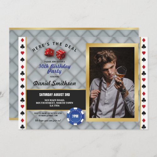 Las Vegas Photo Casino Dice Party Birthday Invitation