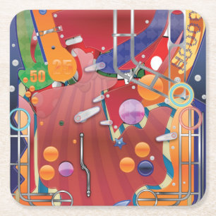 Las Vegas Pinball Machine Square Paper Coaster