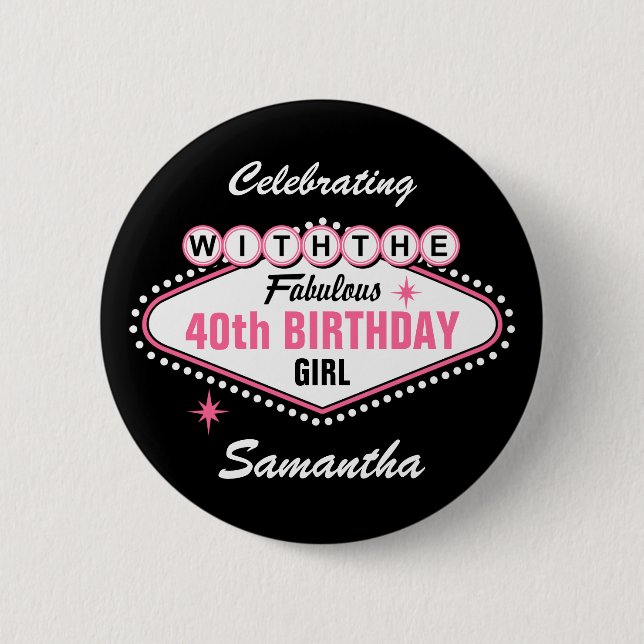 Las Vegas Pink Celebrating With Pinback Button (Front)
