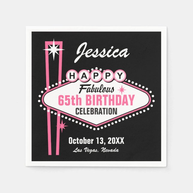 Las Vegas Pink Happy Paper Napkins (Front)