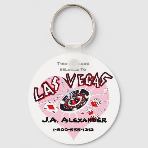 Las Vegas Pink Heart Baggage ID Keychain