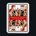 Las Vegas Playing Card King & Queen Save The Date Magnet<br><div class="desc">Introducing our Queen and King playing card design, the perfect choice for your Las Vegas wedding! It has been designed to capture the essence of Sin City, with their unique design and stylish flair. The design features a regal King and Queen of Hearts. The intricate details of the design are...</div>