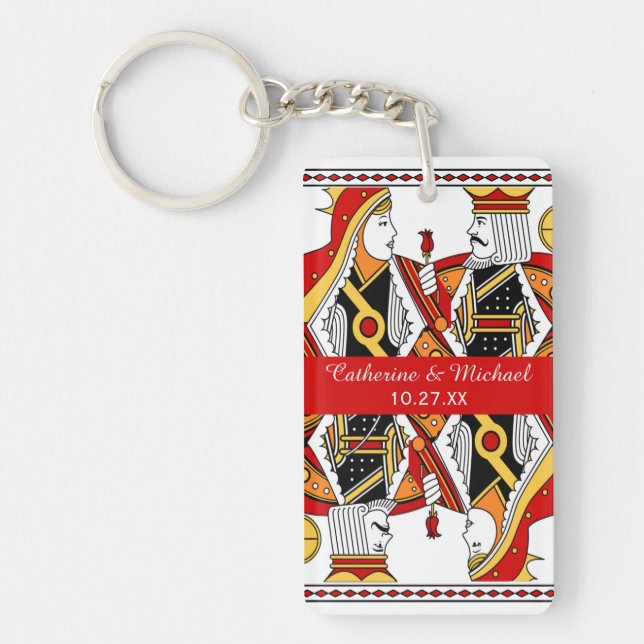 Las Vegas Playing Card King & Queen Wedding Favor Keychain (Front)