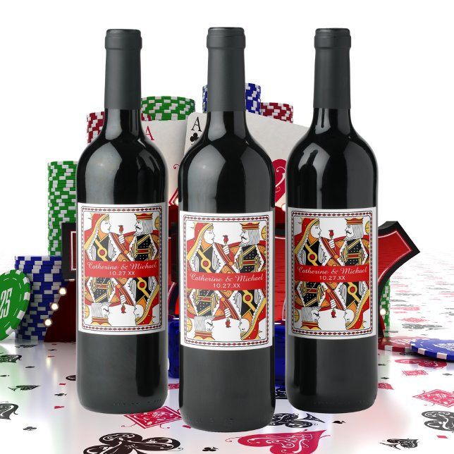 Las Vegas Playing Card King & Queen Wedding Favor Wine Label (Creator Uploaded)