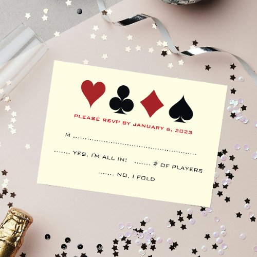 Las Vegas Poker Card Suit Black Cream Wedding RSVP