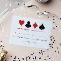 Las Vegas Poker Card Suit Black White Wedding RSVP