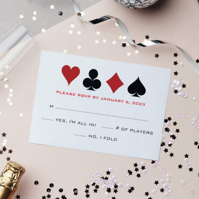 Las Vegas Poker Card Suit Black White Wedding RSVP (Creator Uploaded)