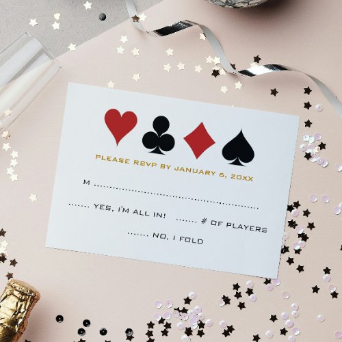 Las Vegas Poker Card Suit Gold White Wedding RSVP