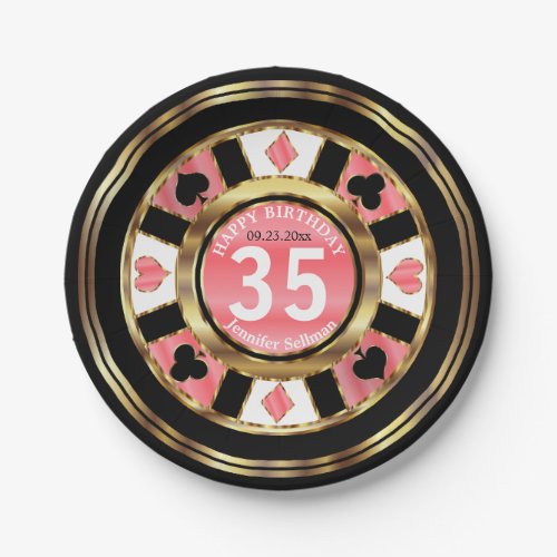 Las Vegas Poker Chip Coral Birthday Party Paper Plates