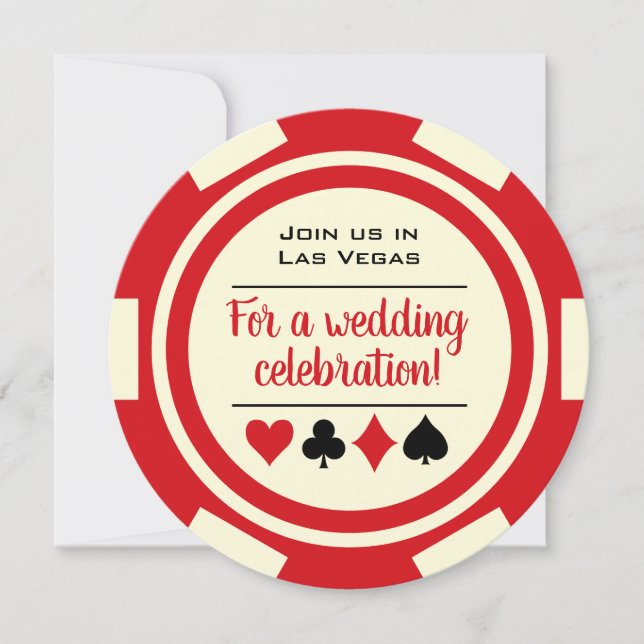 Las Vegas Poker Chip Red and White Wedding Invitation (Front)