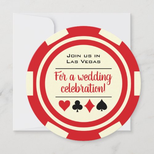 Las Vegas Poker Chip Red and White Wedding Invitation