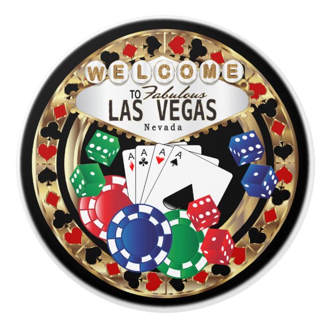 Las Vegas Poker Design - Gold Ceramic Knob (Front)