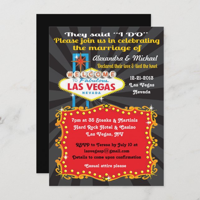 Las Vegas Post Wedding Reception Invitations (Front/Back)