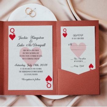 Las Vegas Queen Of Hearts Card Wedding Invitation by SugSpc_Invitations at Zazzle
