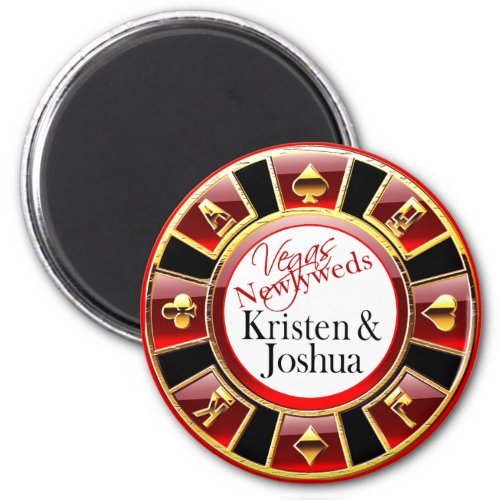 Las Vegas Red Black Gold Casino Chip Magnet Favor