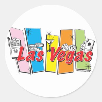 Las Vegas Retro Classic Round Sticker by Incatneato at Zazzle