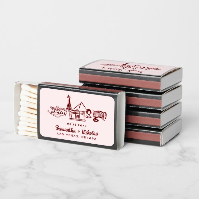 Las Vegas Retro Doodle Sketch | Wedding Favor Matchboxes (Stacked)