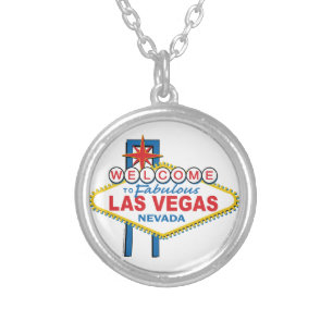 Las Vegas Retro Sign Silver Plated Necklace