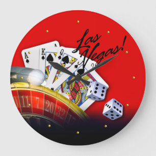Las Vegas Roulette Wheel, Cards and Dice Large Clock